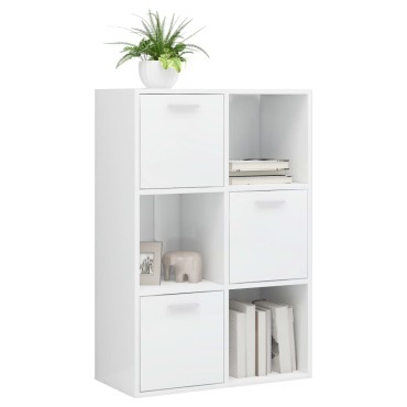 vidaXL Ραφιέρα με Ντουλάπια Γυαλιστ. Λευκό 60x29,5x90cm Επεξ. Ξύλο 1 τεμ.
