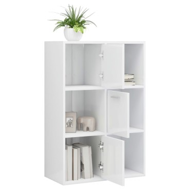 vidaXL Ραφιέρα με Ντουλάπια Γυαλιστ. Λευκό 60x29,5x90cm Επεξ. Ξύλο 1 τεμ.