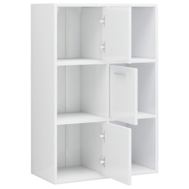 vidaXL Ραφιέρα με Ντουλάπια Γυαλιστ. Λευκό 60x29,5x90cm Επεξ. Ξύλο 1 τεμ.