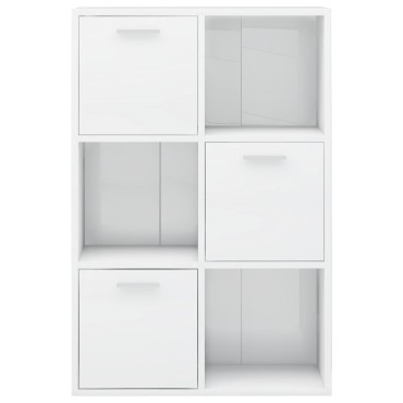 vidaXL Ραφιέρα με Ντουλάπια Γυαλιστ. Λευκό 60x29,5x90cm Επεξ. Ξύλο 1 τεμ.