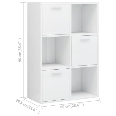 vidaXL Ραφιέρα με Ντουλάπια Γυαλιστ. Λευκό 60x29,5x90cm Επεξ. Ξύλο 1 τεμ.