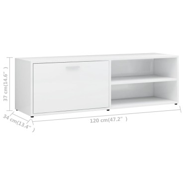 vidaXL Έπιπλο Τηλεόρασης Γυαλιστερό Λευκό 120x34x37cm Επεξ. Ξύλο
