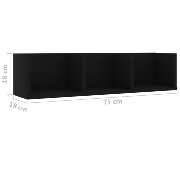 vidaXL Ράφι Τοίχου για CD Μαύρο 75x18x18cm από Επεξ. Ξύλο 1 τεμ.