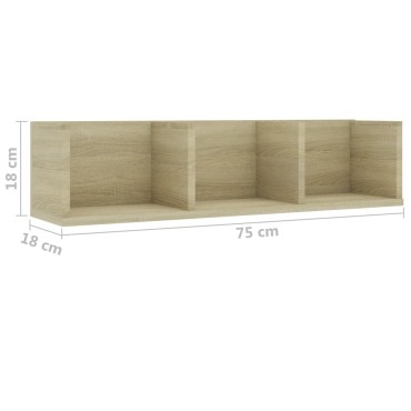 vidaXL Ράφι Τοίχου για CD Sonoma Δρυς 75x18x18cm από Επεξ. Ξύλο 1 τεμ.