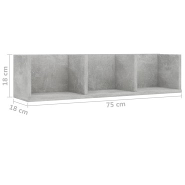 vidaXL Ράφι Τοίχου για CD Γκρι Σκυροδέματος 75x18x18cm από Επεξ. Ξύλο 1 τεμ.