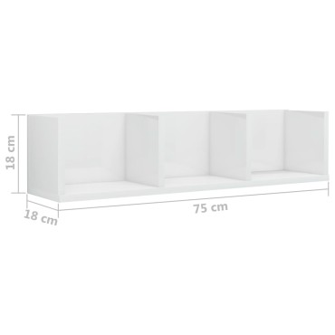 vidaXL Ράφι Τοίχου για CD Γυαλιστερό Λευκό 75x18x18cm από Επεξ. Ξύλο 1 τεμ.
