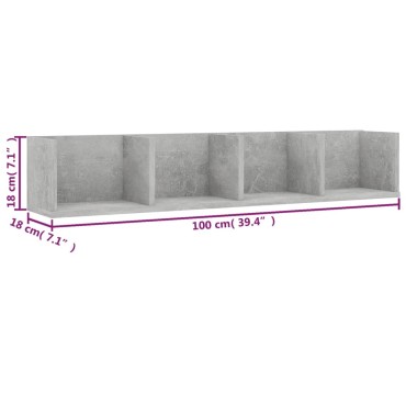 vidaXL Ράφι Τοίχου για CD Γκρι Σκυροδέματος 100x18x18cm Επεξ. Ξύλο 1 τεμ.