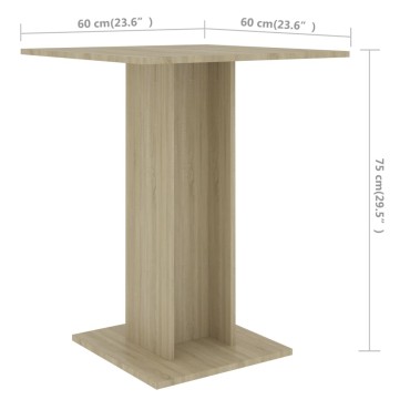 vidaXL Τραπέζι Bistro Χρώμα Sonoma Δρυς 60x60x75cm Επεξ. Ξύλο 1 τεμ.