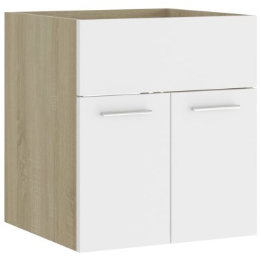 vidaXL Ντουλάπι Νιπτήρα Λευκό/Sonoma Δρυς 41x38,5x46cm από Επεξ. Ξύλο 1 τεμ.