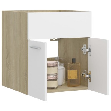 vidaXL Ντουλάπι Νιπτήρα Λευκό/Sonoma Δρυς 41x38,5x46cm από Επεξ. Ξύλο 1 τεμ.
