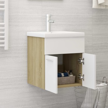 vidaXL Ντουλάπι Νιπτήρα Λευκό/Sonoma Δρυς 41x38,5x46cm από Επεξ. Ξύλο 1 τεμ.