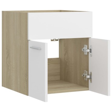 vidaXL Ντουλάπι Νιπτήρα Λευκό/Sonoma Δρυς 41x38,5x46cm από Επεξ. Ξύλο 1 τεμ.