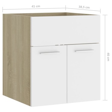 vidaXL Ντουλάπι Νιπτήρα Λευκό/Sonoma Δρυς 41x38,5x46cm από Επεξ. Ξύλο 1 τεμ.