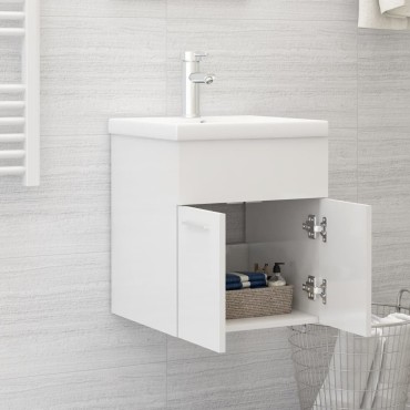 vidaXL Ντουλάπι Νιπτήρα Γυαλιστερό Λευκό 41x38,5x46cm από Επεξ. Ξύλο 1 τεμ.