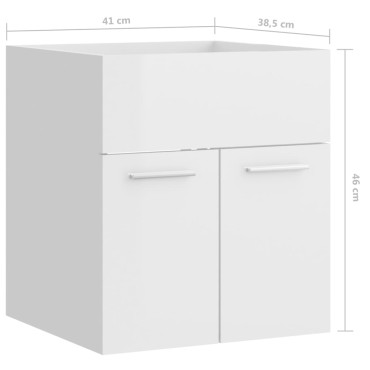 vidaXL Ντουλάπι Νιπτήρα Γυαλιστερό Λευκό 41x38,5x46cm από Επεξ. Ξύλο 1 τεμ.