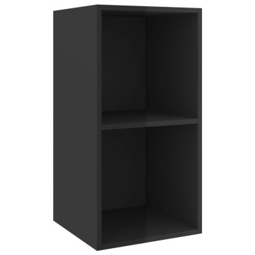 vidaXL Έπιπλο Τηλεόρασης Κρεμαστό Γυαλ. Μαύρο 37x37x72cm Επεξ. Ξύλο