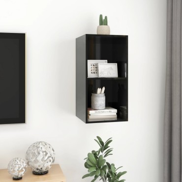 vidaXL Έπιπλο Τηλεόρασης Κρεμαστό Γυαλ. Μαύρο 37x37x72cm Επεξ. Ξύλο