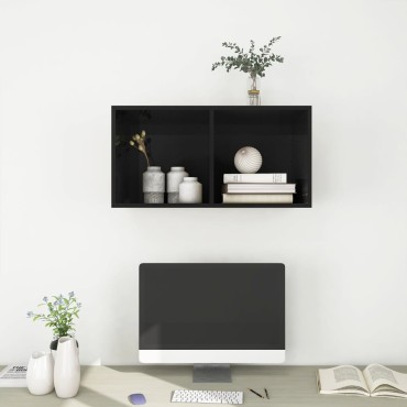 vidaXL Έπιπλο Τηλεόρασης Κρεμαστό Γυαλ. Μαύρο 37x37x72cm Επεξ. Ξύλο