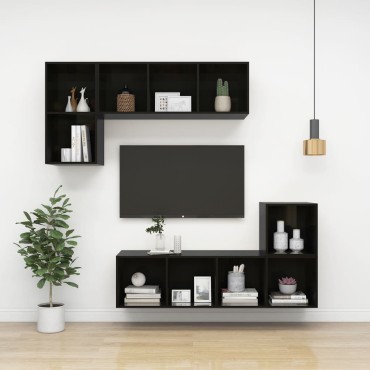 vidaXL Έπιπλο Τηλεόρασης Κρεμαστό Γυαλ. Μαύρο 37x37x72cm Επεξ. Ξύλο