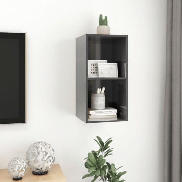 vidaXL Έπιπλο Τηλεόρασης Κρεμαστό Γυαλ. Γκρι 37x37x72cm Επεξ. Ξύλο