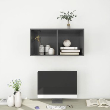 vidaXL Έπιπλο Τηλεόρασης Κρεμαστό Γυαλ. Γκρι 37x37x72cm Επεξ. Ξύλο