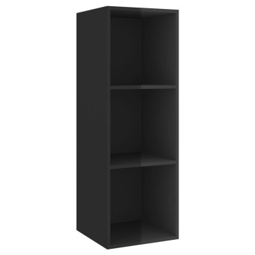 vidaXL Έπιπλο Τηλεόρασης Κρεμαστό Γυαλ. Μαύρο 37x37x107cm Επεξ. Ξύλο