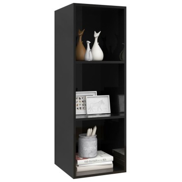 vidaXL Έπιπλο Τηλεόρασης Κρεμαστό Γυαλ. Μαύρο 37x37x107cm Επεξ. Ξύλο