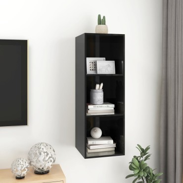 vidaXL Έπιπλο Τηλεόρασης Κρεμαστό Γυαλ. Μαύρο 37x37x107cm Επεξ. Ξύλο