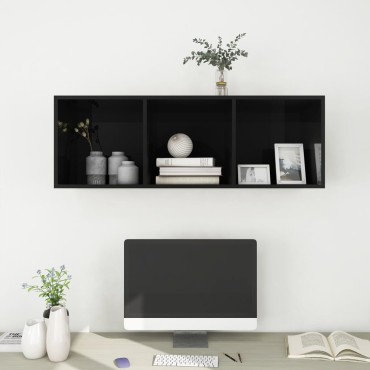 vidaXL Έπιπλο Τηλεόρασης Κρεμαστό Γυαλ. Μαύρο 37x37x107cm Επεξ. Ξύλο