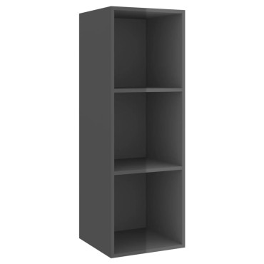 vidaXL Έπιπλο Τηλεόρασης Κρεμαστό Γυαλ. Γκρι 37x37x107cm Επεξ. Ξύλο