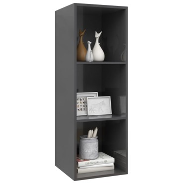 vidaXL Έπιπλο Τηλεόρασης Κρεμαστό Γυαλ. Γκρι 37x37x107cm Επεξ. Ξύλο