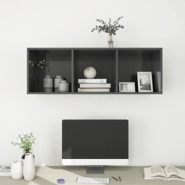 vidaXL Έπιπλο Τηλεόρασης Κρεμαστό Γυαλ. Γκρι 37x37x107cm Επεξ. Ξύλο