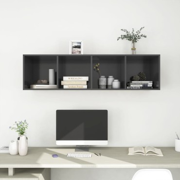 vidaXL Έπιπλο Τηλεόρασης Κρεμαστό Γκρι 37x37x142,5cm από Επεξ. Ξύλο