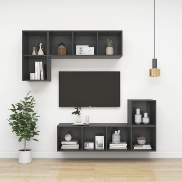 vidaXL Έπιπλο Τηλεόρασης Κρεμαστό Γκρι 37x37x142,5cm από Επεξ. Ξύλο