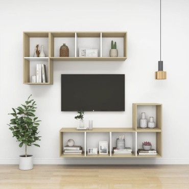 vidaXL Έπιπλο Τηλεόρασης Κρεμαστό Δρυς/Λευκό 37x37x142,5cm Επεξ. Ξύλο