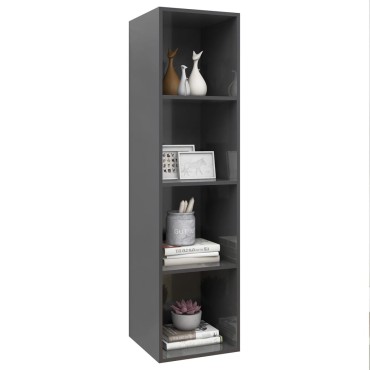 vidaXL Έπιπλο Τηλεόρασης Κρεμαστό Γυαλ.Γκρι 37x37x142,5cm Επεξ. Ξύλο
