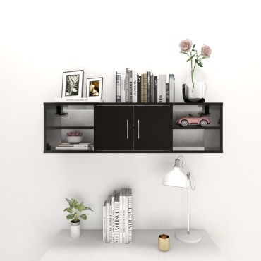 vidaXL Ραφιέρα Τοίχου Μαύρη 102x30x29cm από Επεξ. Ξύλο 1 τεμ.