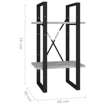 vidaXL Βιβλιοθήκη με 2 Ράφια Γκρι Σκυρ. 40x30x70cm Επεξ. Ξύλο 1 τεμ.