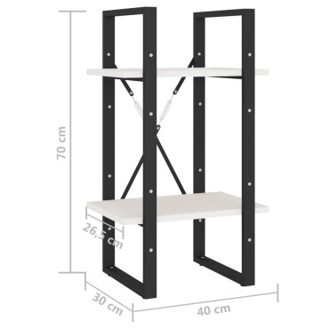 vidaXL Βιβλιοθήκη με 2 Ράφια Λευκή 40x30x70cm από Μασίφ Ξύλο Πεύκου 1 τεμ.