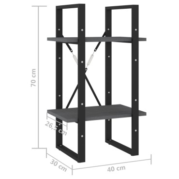 vidaXL Βιβλιοθήκη με 2 Ράφια Γκρι 40x30x70cm από Μασίφ Ξύλο Πεύκου 1 τεμ.