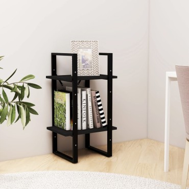 vidaXL Βιβλιοθήκη με 2 Ράφια Μαύρη 40x30x70cm από Μασίφ Ξύλο Πεύκου 1 τεμ.