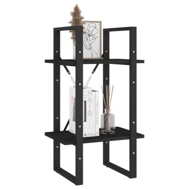 vidaXL Βιβλιοθήκη με 2 Ράφια Μαύρη 40x30x70cm από Μασίφ Ξύλο Πεύκου 1 τεμ.