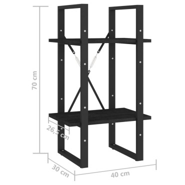 vidaXL Βιβλιοθήκη με 2 Ράφια Μαύρη 40x30x70cm από Μασίφ Ξύλο Πεύκου 1 τεμ.