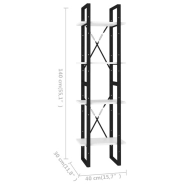 vidaXL Βιβλιοθήκη με 4 Ράφια Λευκή 40x30x140cm από Επεξ. Ξύλο 1 τεμ.