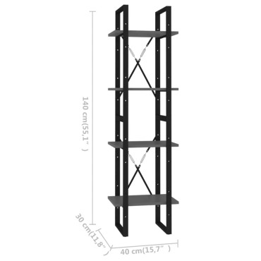 vidaXL Βιβλιοθήκη με 4 Ράφια Γκρι 40x30x140cm από Επεξ. Ξύλο 1 τεμ.