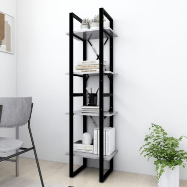 vidaXL Βιβλιοθήκη με 4 Ράφια Γκρι Σκυροδέματος 40x30x140cm Επεξ. Ξύλο 1 τεμ.