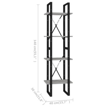 vidaXL Βιβλιοθήκη με 4 Ράφια Γκρι Σκυροδέματος 40x30x140cm Επεξ. Ξύλο 1 τεμ.