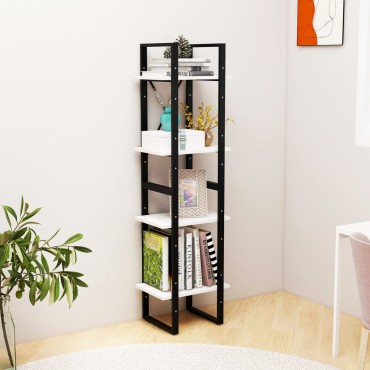 vidaXL Βιβλιοθήκη με 4 Ράφια Λευκή 40x30x140cm από Μασίφ Ξύλο Πεύκου 1 τεμ.