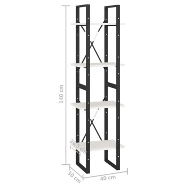 vidaXL Βιβλιοθήκη με 4 Ράφια Λευκή 40x30x140cm από Μασίφ Ξύλο Πεύκου 1 τεμ.
