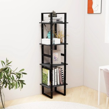 vidaXL Βιβλιοθήκη με 4 Ράφια Γκρι 40x30x140cm από Μασίφ Ξύλο Πεύκου 1 τεμ.